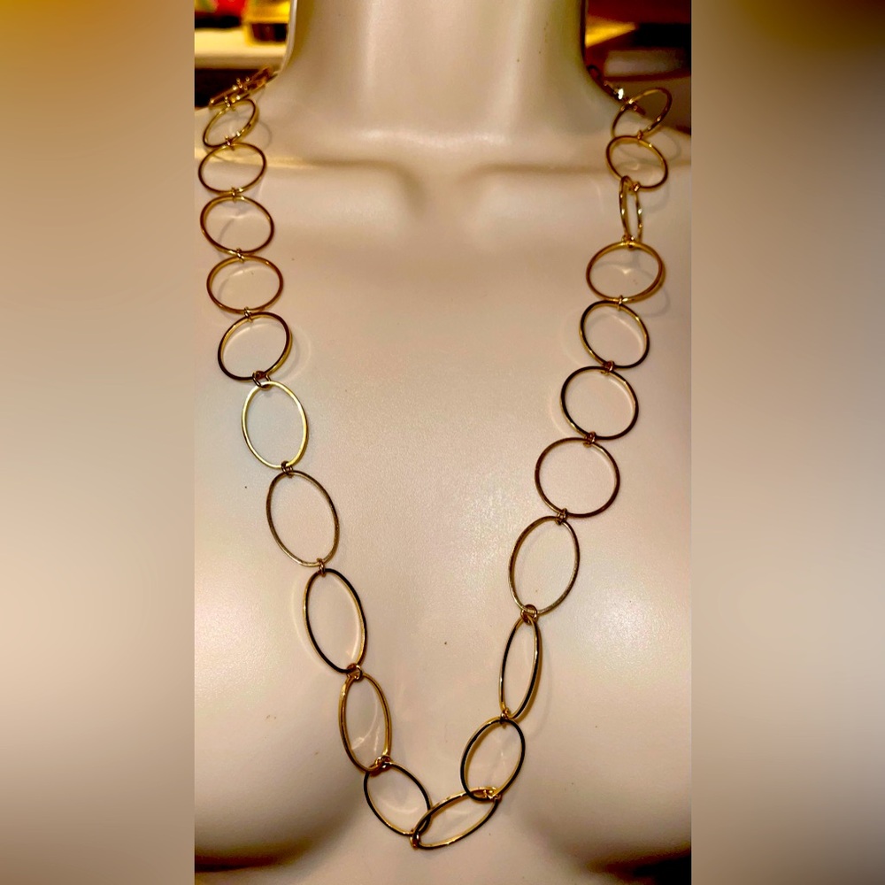 NWT Design Collection Gold Tone Long Hoop Necklace. 29"